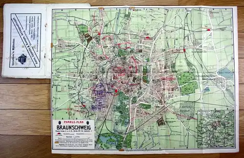 Ca. 1910 Braunschweig Pharus Plan Stadtplan