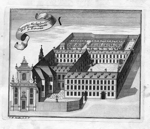1731 Würzburg Bayern Augustiner Kloster Kupferstich antique print Steidlin