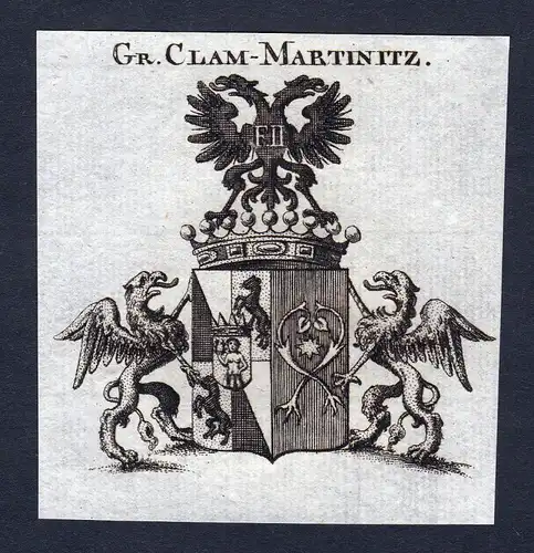 Ca. 1820 Clam-Martinitz Höhenberg Wappen Adel coat of arms Kupferstich antique