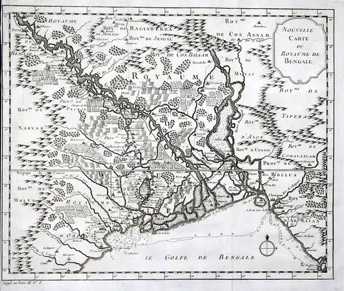 Bengal Bangladesch Chittagong Karte map Kupferstich antique print Bellin