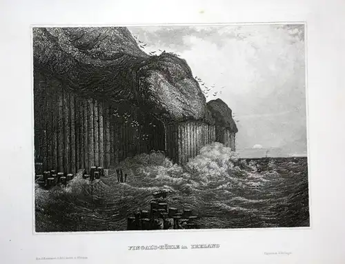 Ca 1850 Fingals Cave Uamh-Binn Staffa Scotland Ansicht Stahlstich antique print