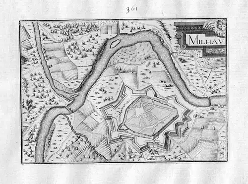 Ca 1630 Millau Aveyron Frankreich Kupferstich Karte map engraving gravure Tassin