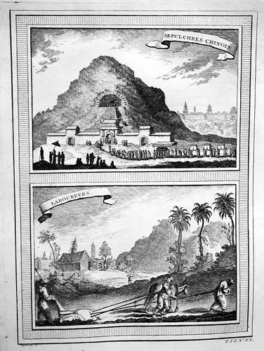 Ca. 1750 Grab tomb China farmer Bauern Ansicht view Kupferstich antique print