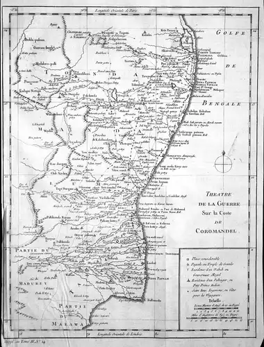 Koromandelküste Coromandel Coast Indien India Karte map Kupferstich Bellin