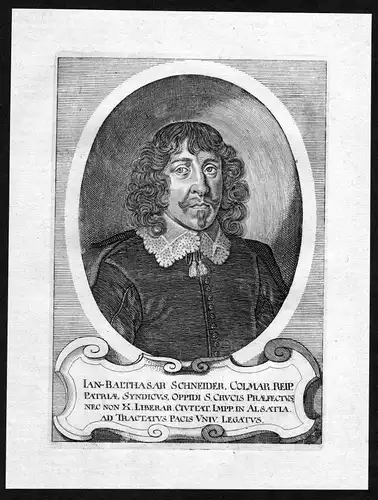17. Jh. Jan Balthasar Schneider Portrait Kupferstich antique print