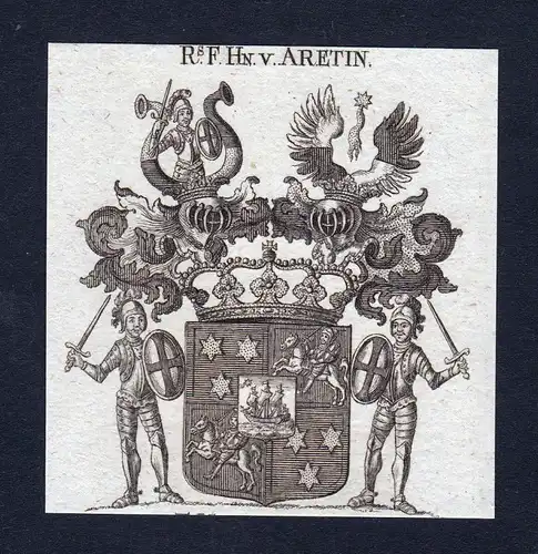 1820 Aretin Bayern Wappen Adel coat of arms Heraldik Kupferstich engraving