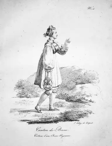 Paysanne Bäuerin Trachten costumes Bern Berne Schweiz Suisse Lithographie 1820