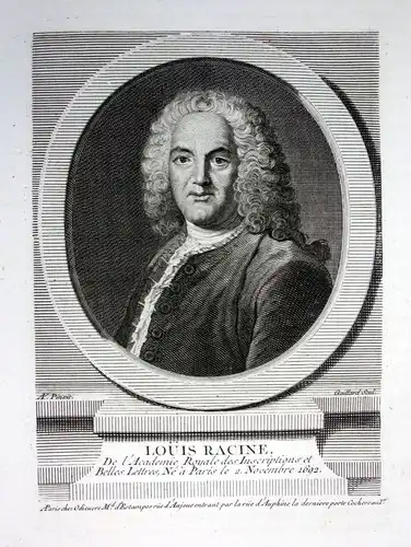 18. Jh. Louis Racine poet poete gravure Kupferstich Portrait engraving Dichter