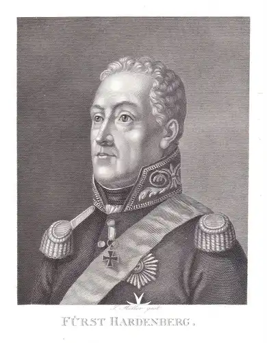 1820 Karl August von Hardenberg Hannover Staatsmann Portrait Kupferstich Müller