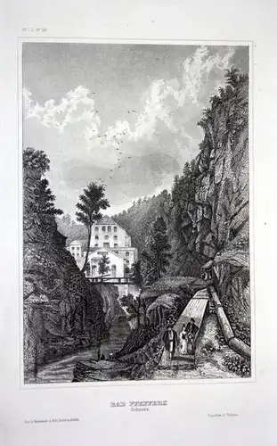 Ca. 1840 Pfäfers Schweiz Ansicht view gravure Stahlstich engraving