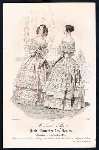 1843 Biedermeier Mode Kupferstich victorian fashion antique print Paris etching