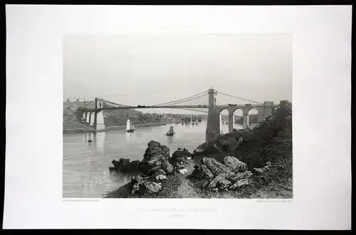 Ca. 1860 Pont de La Roche Bernard Brücke Bretagne Frankreich France Lithographie