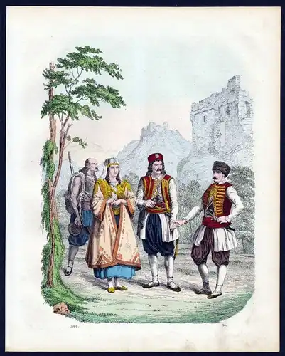 1860 - Montenegro Trachten Tracht costumes Lithographie lithograph