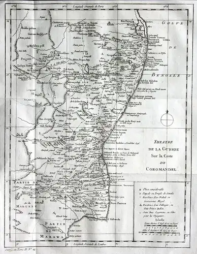 Ca. 1750 India Coromandel Coast Karte map Kupferstich antique print Bellin