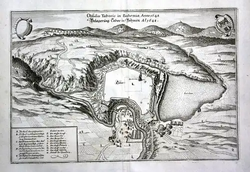 1650 Tabor Belagerung siege Czech Ansicht view Kupferstich antique print Merian