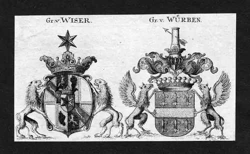 Ca. 1820 Wiser Würben Wappen Adel coat of arms heraldry Heraldik Kupferstich