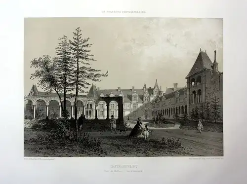 Ca. 1870 Chateaubriant Chateau Bretagne France estampe Lithographie lithograph