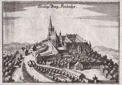 Ca. 1650 Kloster Andechs Starnberg Ansicht view Kupferstich antique print Merian