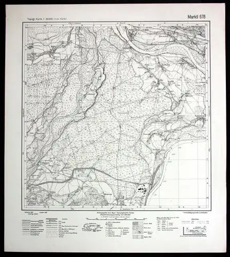 1945 Marktl Haiming Mittling Mehring Bergham 1:25000 Karte Meßtischblatt