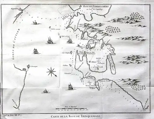 Ca. 1750 Trincomalee Sri Lanka India Karte map Kupferstich antique print Bellin