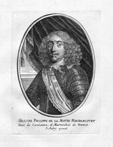 1650 Philippe de La Mothe-Houdancourt Portrait Kupferstich antique print Aubry