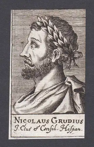 17. Jh. - Nicolaus Grudius / poet Dichter Humanist Louvain Portrait Kupferstich