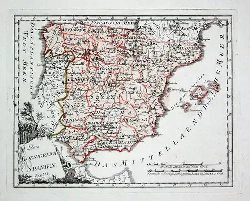 Spanien Spain Portugal Madrid Granada map Karte Reilly engraving Kupferstich