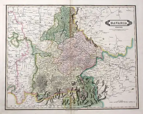 1820 Bayern München Straubing Passau Ingolstadt Nürnberg Karte map Kupferstich