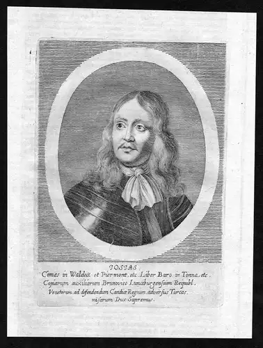 17. Jh. Josias I Waldeck Pyrmont Portrait Kupferstich antique print