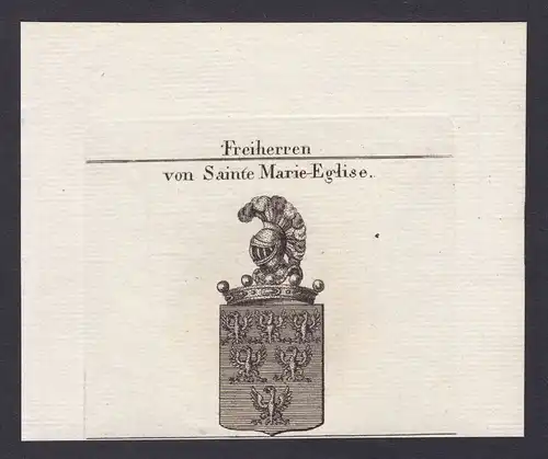 1820 Sainte Marie-Eglise Wappen Adel coat of arms heraldry Heraldik Kupferstich
