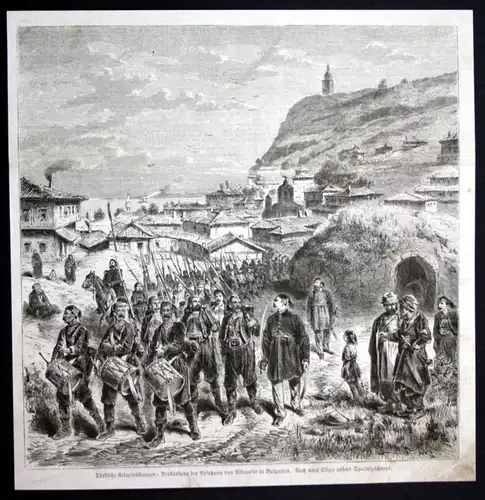 1877 Nikopol Bulgarien Bulgaria Soldaten soldiers Holzstich antique print