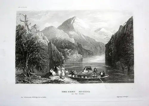 Ca. 1840 Ober Michel Donau Berg Berge mountain Ansicht view Stahlstich engraving