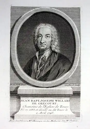 18. Jh. Jean Baptiste de Grecourt poete gravure Kupferstich Portrait engraving