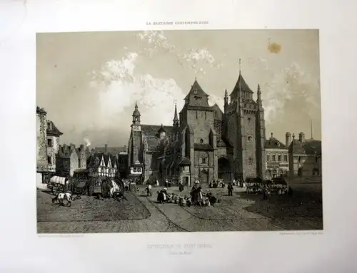 1870 Cathedrale Saint-Etienne Saint-Brieuc Bretagne France estampe Lithographie