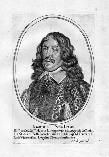Ca. 1650 Johannes Vultejus Hessen Kanzler Portrait Kupferstich antique print