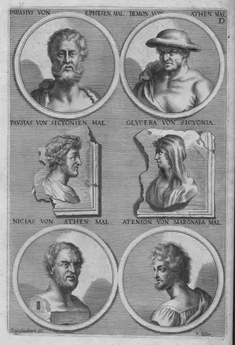 Demon v. Athen Glycera v. Sicyonia Antike antiquity etching Kupferstich Portrait