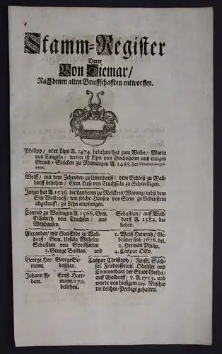 1720 - Diemar Eschwege Ahnentafel Stammbaum Genealogie Wappen family tree