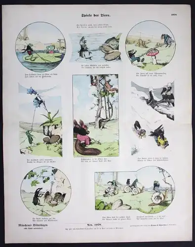 1890 Spiele der Tiere Raben Eichhörnchen Käfer Fische Münchener Bilderbogen