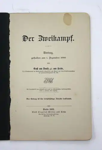 1899 Ernst von Dewitz Der Zweikampf Vortrag gehalten am 1 Dezember 1880 Duell