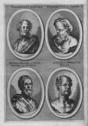 1700 Zeuxis Heraclea Phydias Athen Antike antiquity etching Kupferstich Portrait