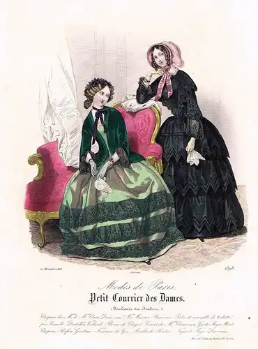 1848 Biedermeier Mode Kupferstich victorian fashion antique print etching Paris