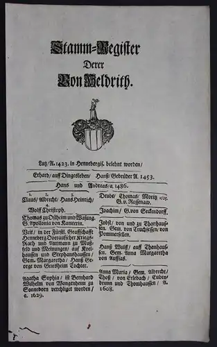 1720 Heldrith Hildreth Ahnentafel Stammbaum Genealogie Wappen family tree crest