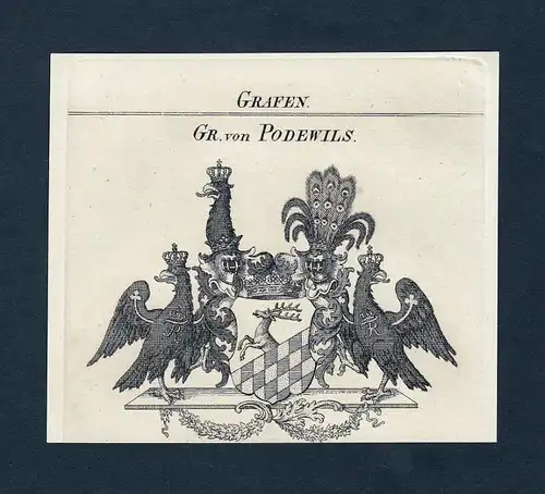 Ca. 1820 Podewils Wappen Adel coat of arms Kupferstich antique print heraldry