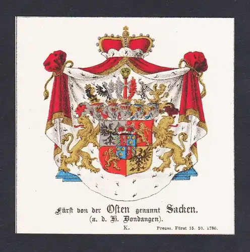 19.Jh. Fürst Osten Sacken Dondangen Wappen Heraldik coat of arms heraldry Chromo