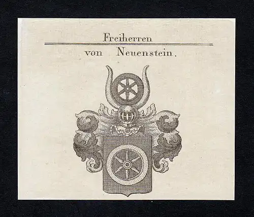1820 Neuenstein Hohenlohe Wappen coat of arms Heraldik Kupferstich engraving