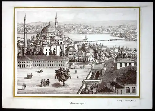 1856 Istanbul Turkey Türkei Constantinopel Kreidezeichnung gravure engraving