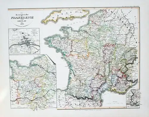 1850 - Frankreich France carte map Karte Stahlstich engraving gravure