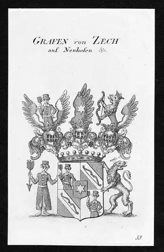 Ca. 1820 Zech auf Neuhofen Wappen Adel coat of arms Kupferstich antique print