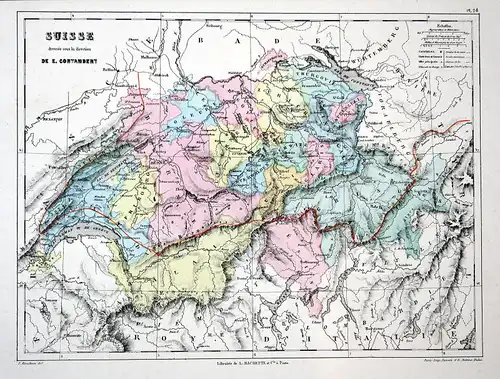 Suisse Svizzera Schweiz Weltkarte Karte world map Lithographie lithograph Litho