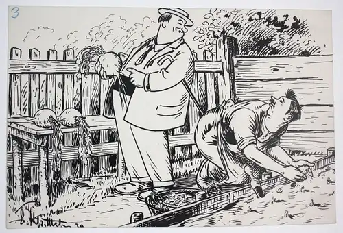 Ca. 1930 Garten Gärtner München Karikatur Original Zeichnung signiert